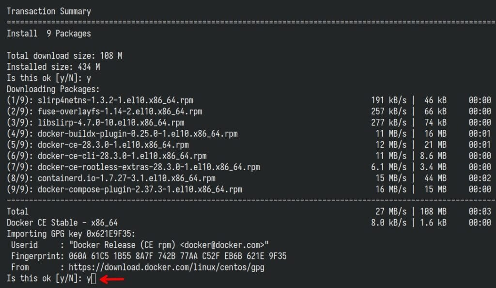 Importing the repo's GPG key.