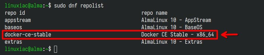List of available repositories in AlmaLinux.
