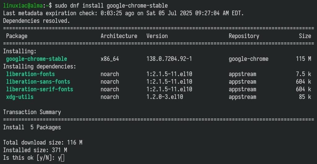 Install Google Chrome on AlmaLinux 10. 