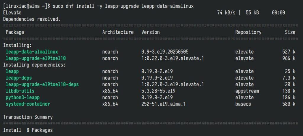 Install Leapp and Alma’s migration data.