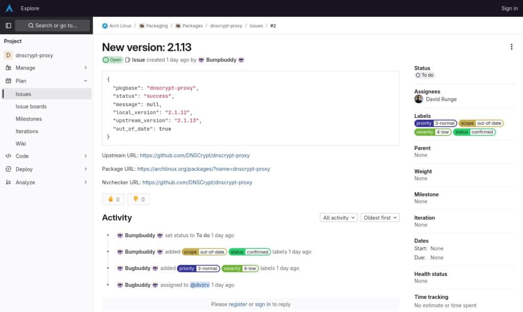 Arch's Bumpbuddy tool can track upstream releases and flag outdated packages automatically.