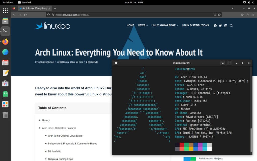 Arch Linux with GNOME desktop.