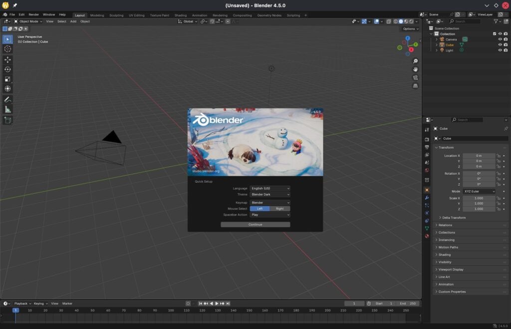 Blender 4.5 open-source 3D creation suite.