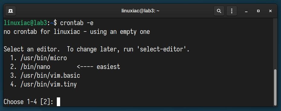 Choosing the Crontab Editor