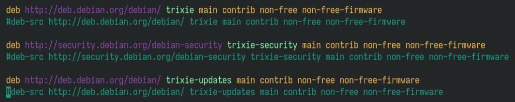 Debian 13’s sources.list file.