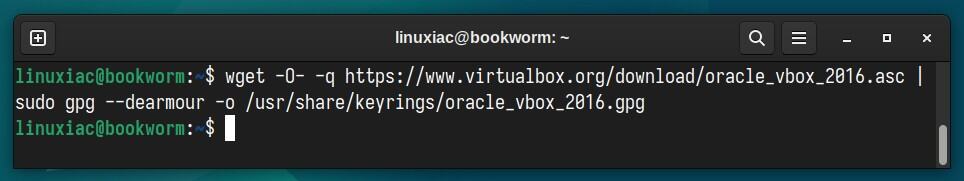Import VirtualBox’s repository GPG Key.