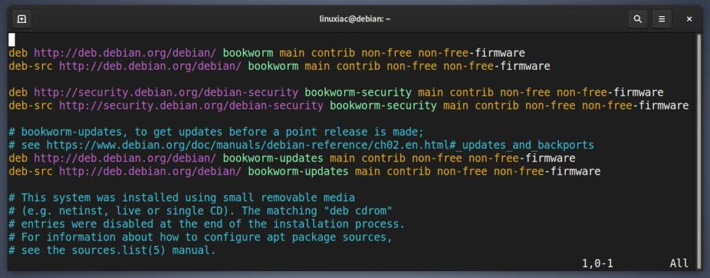 Debian 12's sources.list file.