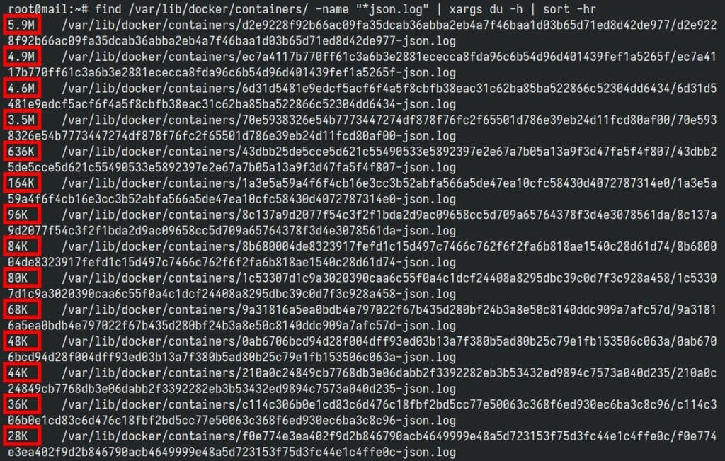 Find out the size of all Docker container logs.