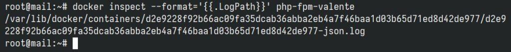 Get the full path to the log file of a specific Docker container.