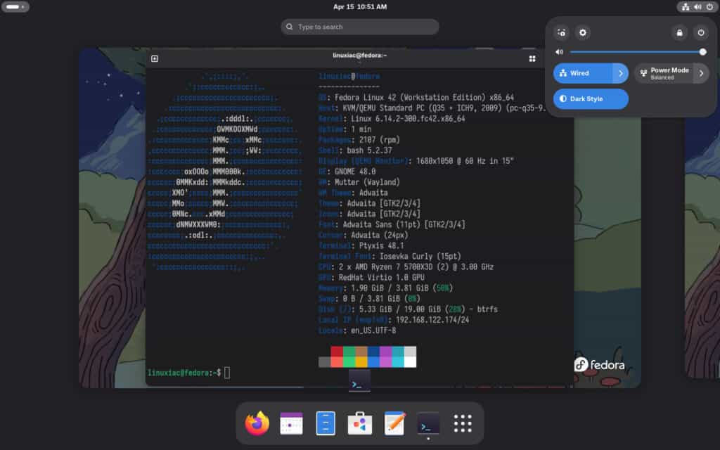The system successfully upgraded to Fedora 42 from Fedora 41 using a command line.