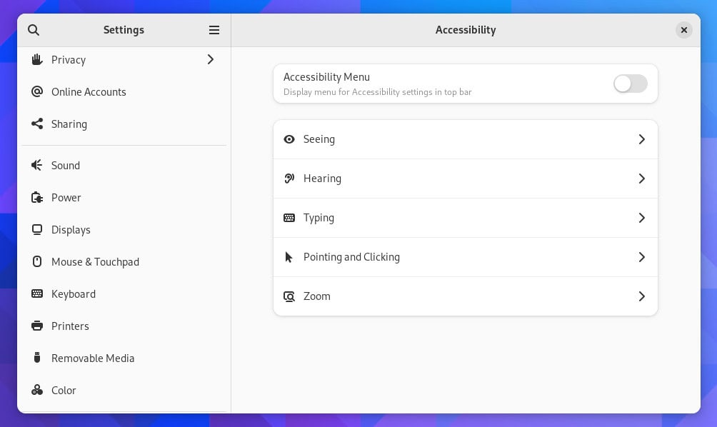 Accessibility settings.
