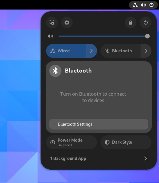 Bluetooth Quick Settings menu.
