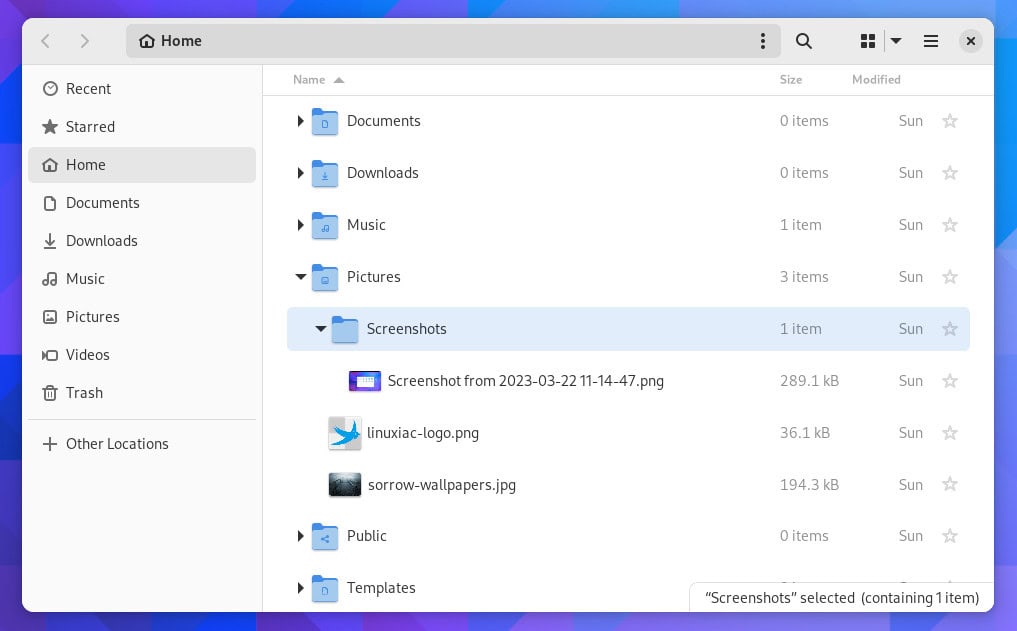 Expandable folders in the File app.