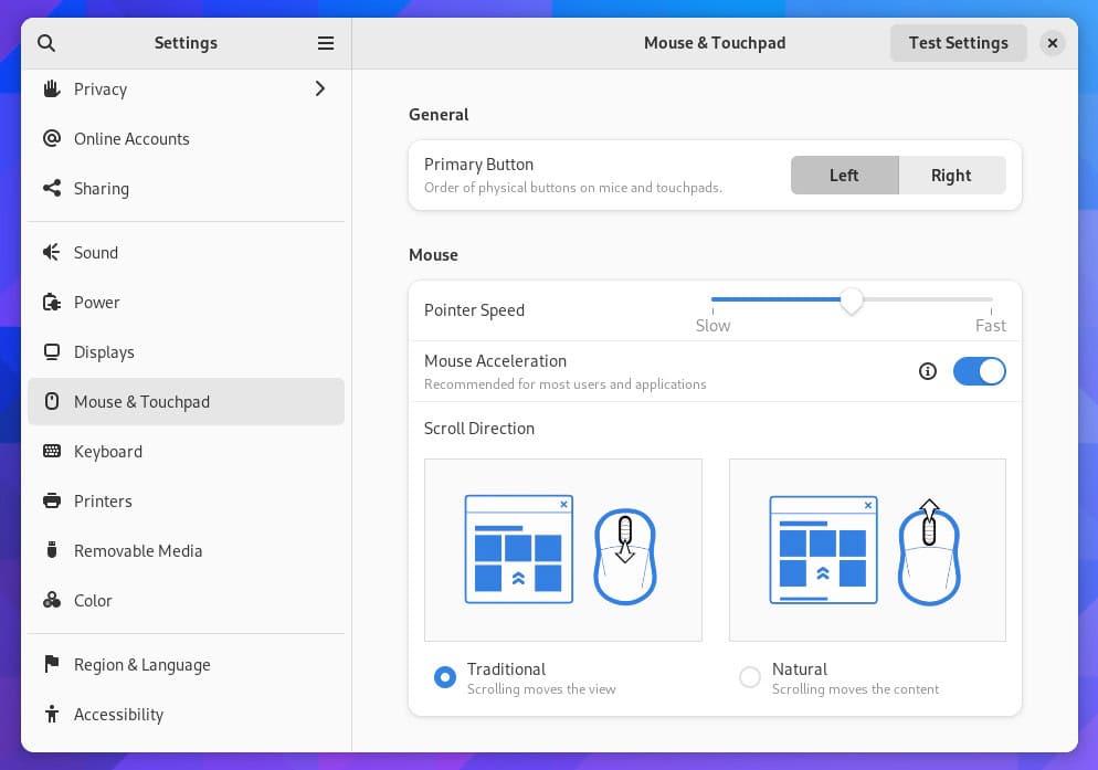 Mouse & touchpad settings.