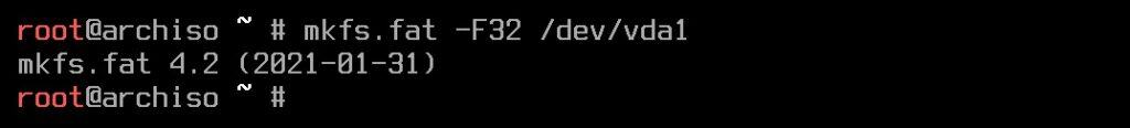Formatting the EFI partition as FAT32.