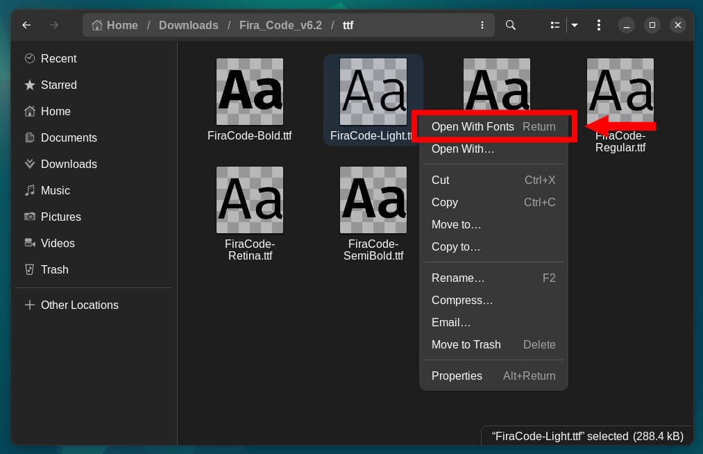 Install fonts on Linux with GNOME’s Fonts Manager.