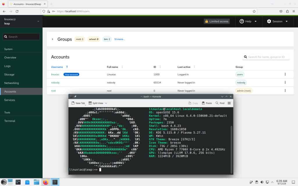 Cockpit running on openSUSE Leap 15.6.