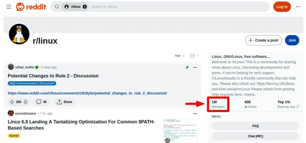 Reddit's Linux group hits 1 million users.