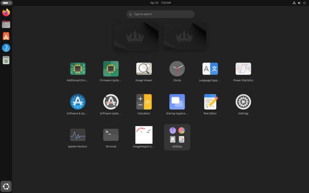 Minimum set of applications in the default Ubuntu 24.04 installation.