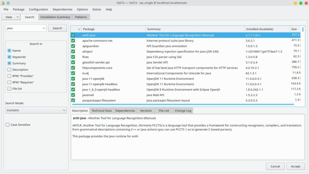 YaST install software