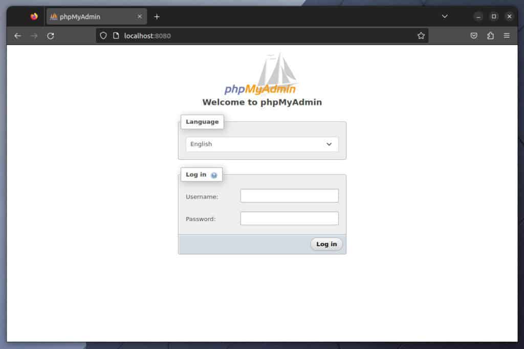 phpMyAdmin login page.