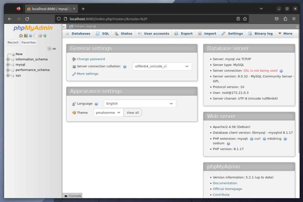 phpMyAdmin UI