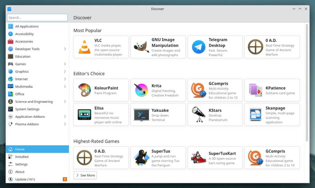 Discover app store/software manager.