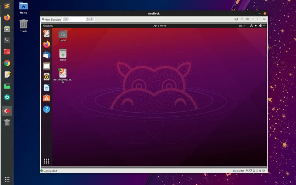 AnyDesk remote desktop connected with another Linux system