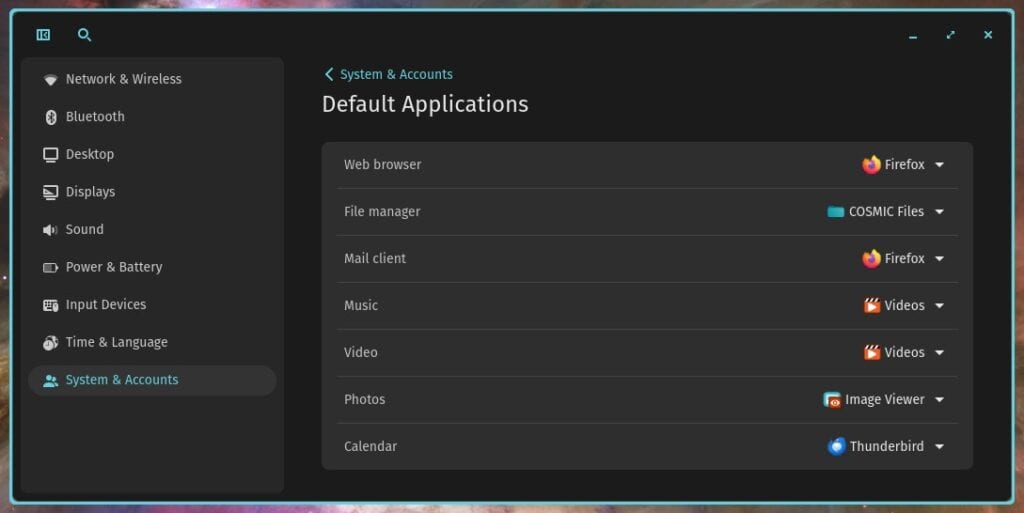 COSMIC Default Applications Settings