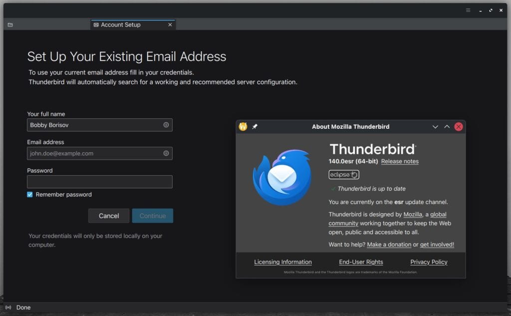 Mozilla Thunderbird 140 free & open-source desktop email client.