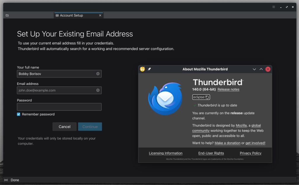 Mozilla Thunderbird 140 ”Eclipse” open-source desktop email client.