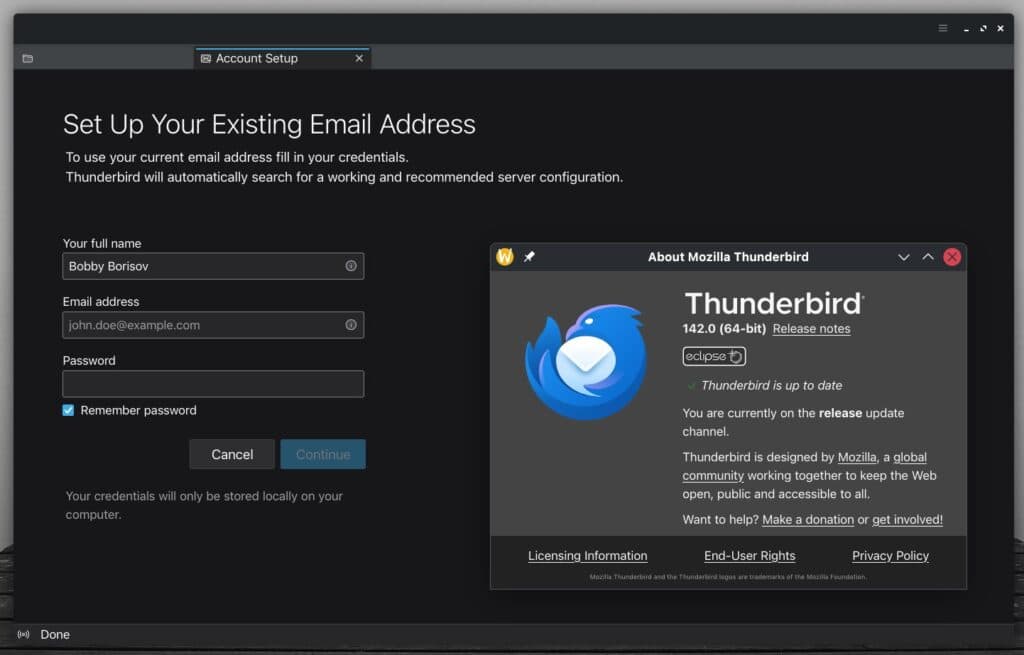 Mozilla Thunderbird 142 free & open-source desktop email client.