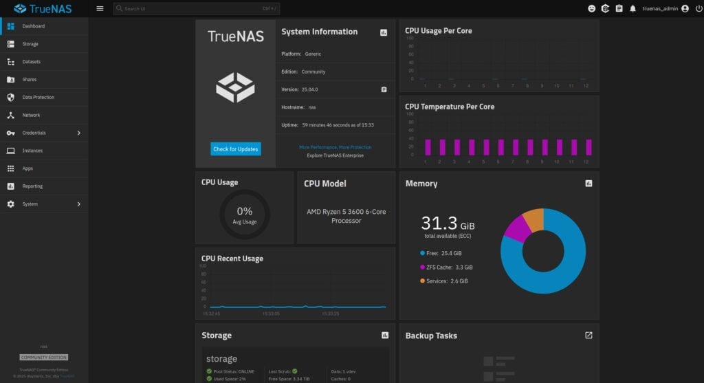 TrueNAS 25.04 (Fangtooth) open-source NAS