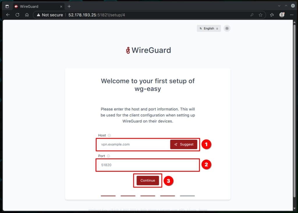 Enter the host and port information.