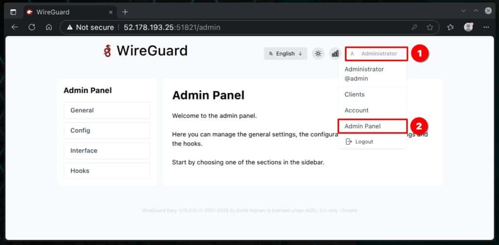 WireGuard configuration admin panel.
