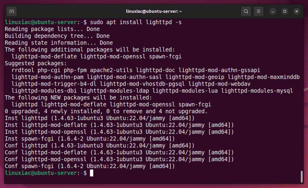 Simulate a package installation with APT.