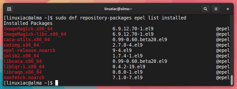 List all installed packages from the particular repository.
