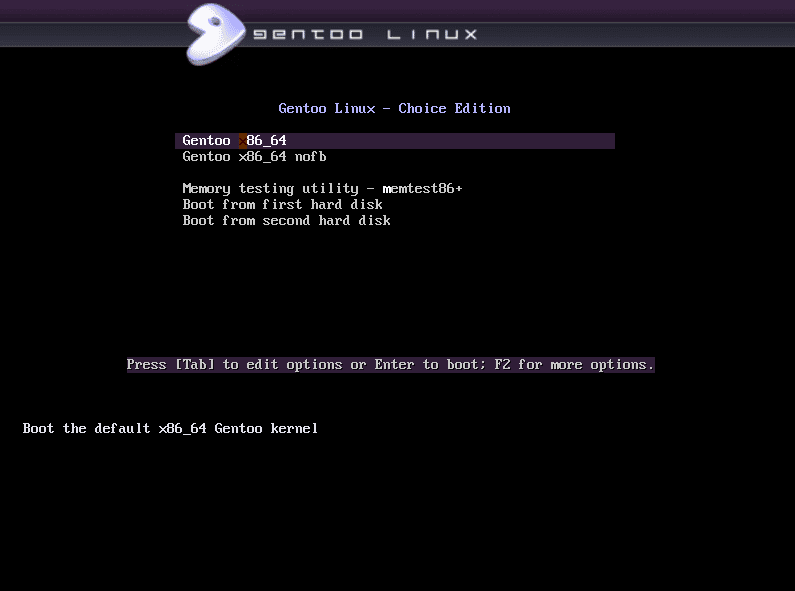 Gentoo installation welcome screen