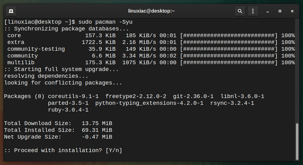 Full Arch's system update/upgrade with Pacman.