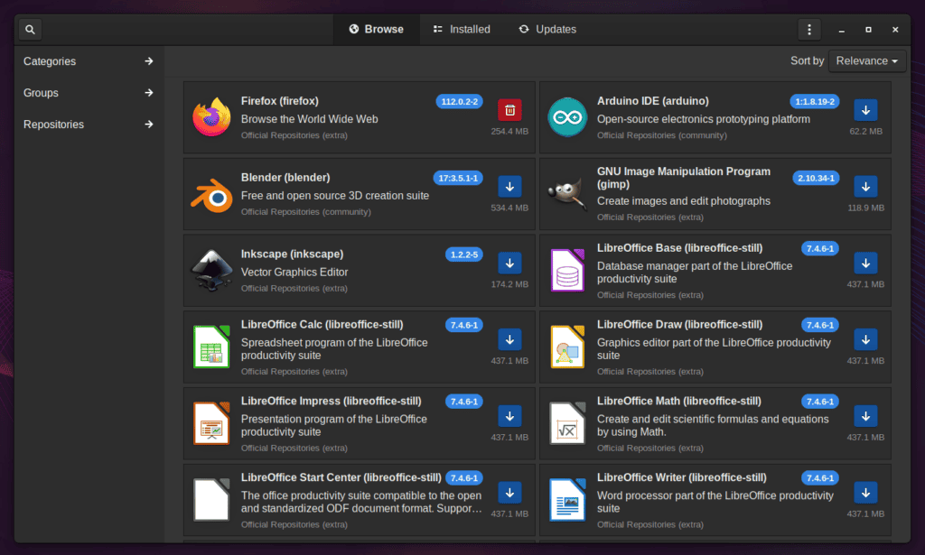 Pamac - a Pacman frontend GUI software manager.