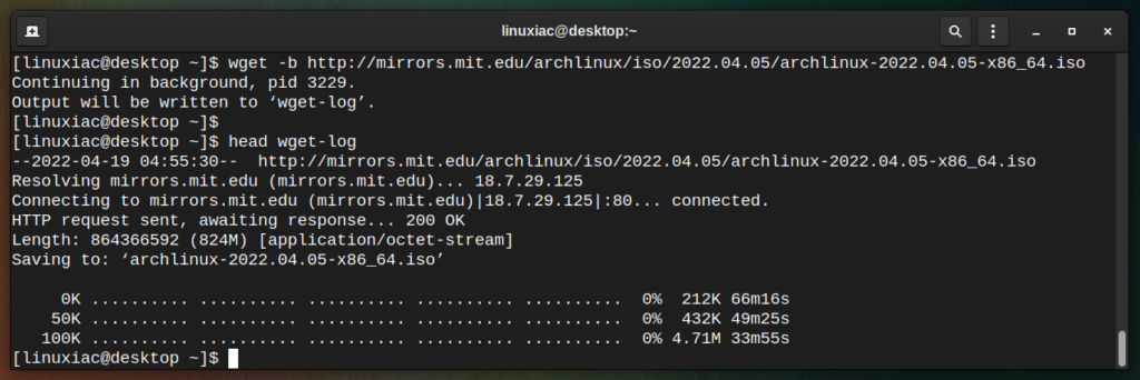 How to download files in background with wget