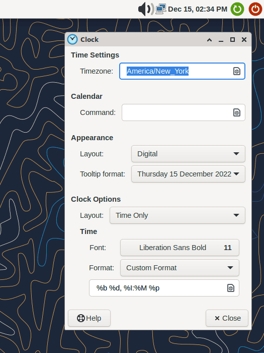 Xfce 4.18 Clock plugin