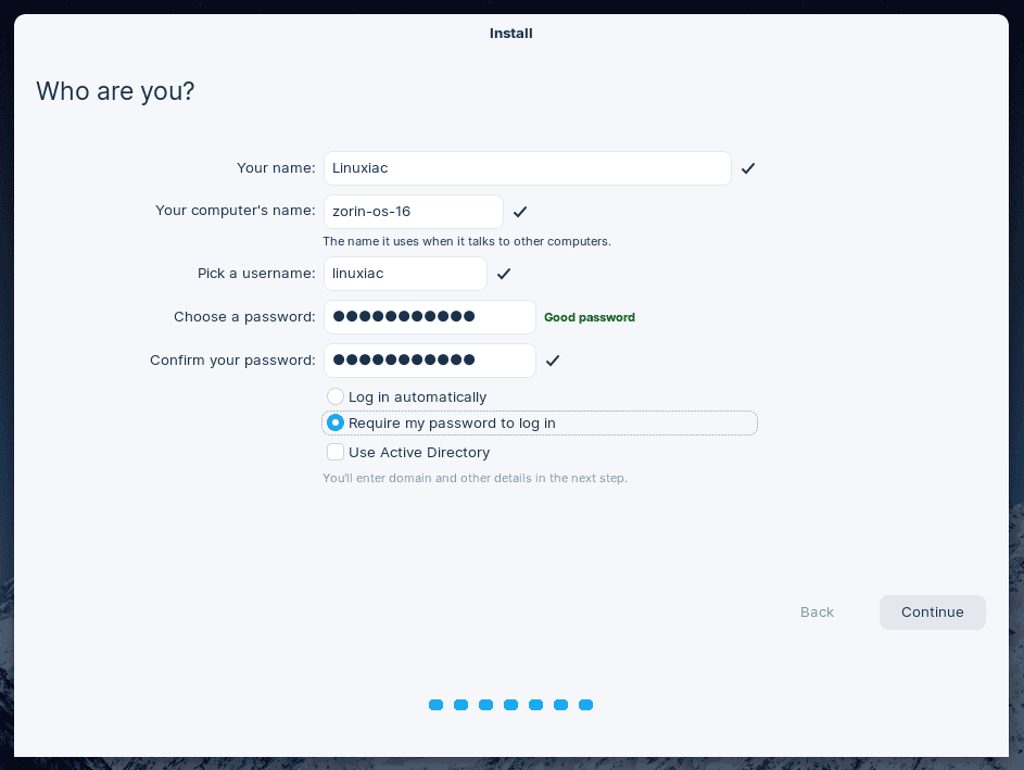 Installer - Create User Account