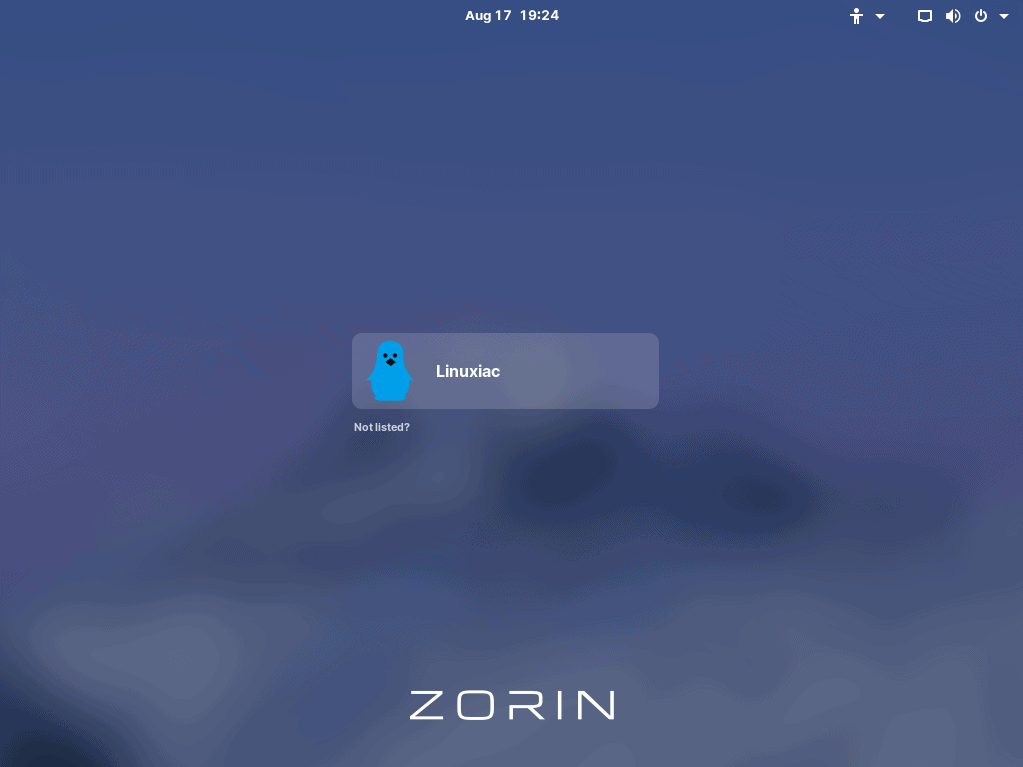 Zorin OS 16 Login Screen